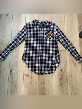 Chicago‎ Bears Blue Plaid Flannel Button-Down Juniors Collection Small soft cozy